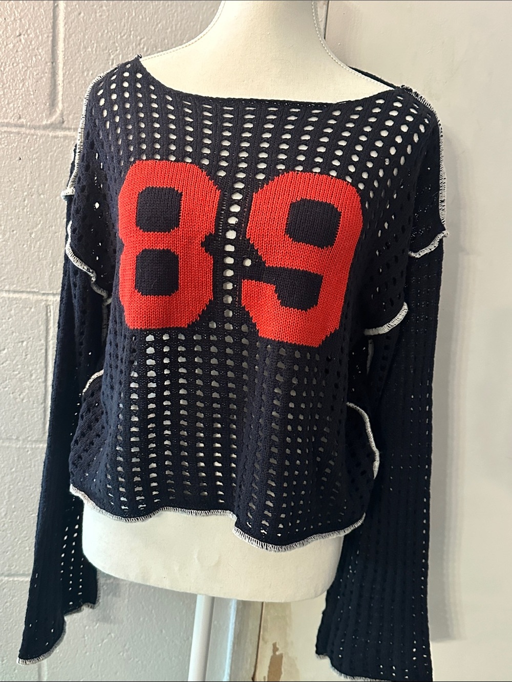 Kohl's Navy Open-Knit Sweater with Red '89 Graphic